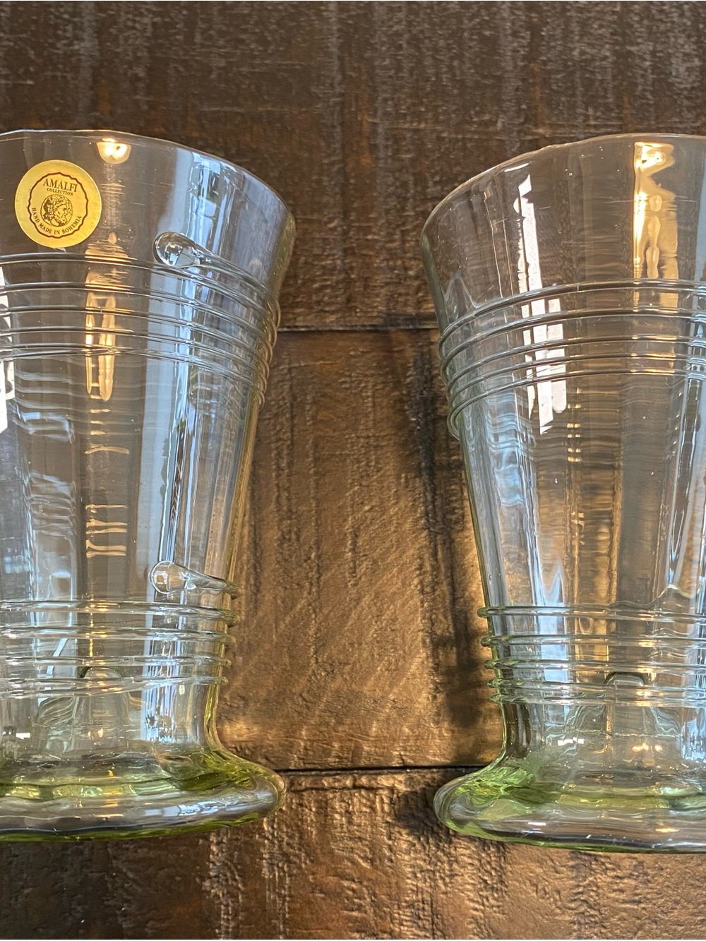 Amalfi Collection - Light Green Ribbed Glass Tumblers - Hand made in Bohemia